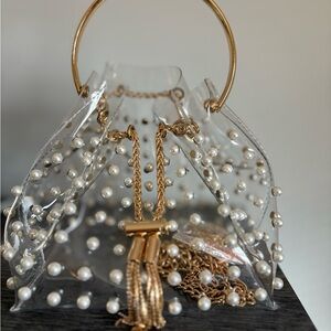 Elegant Pearl-Embellished Clear Handbag